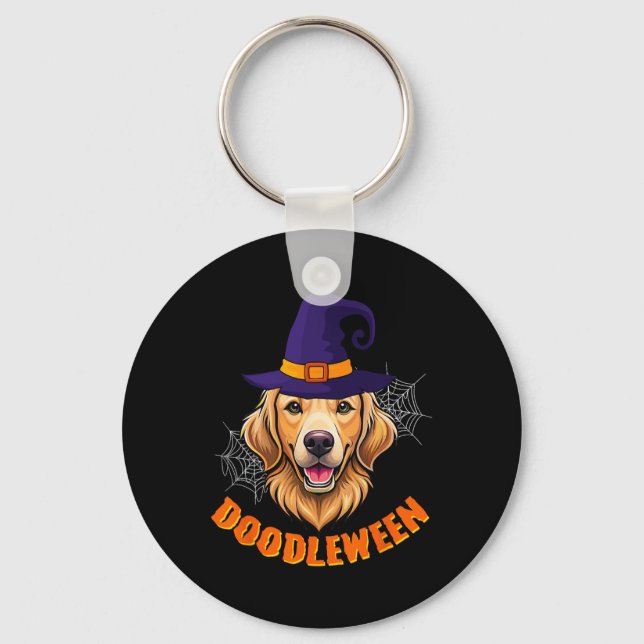 Cute Goldendoodle Halloween Spooky Golden Doodle D Key Ring (Front)