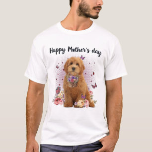 Cute Goldendoodle Mum Flower Happy Mother's Day Lo T-Shirt