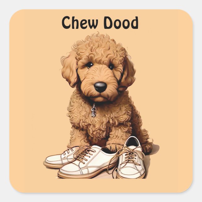 Cute Goldendoodle Puppy Dog With Shoes Square Sticker (Front)