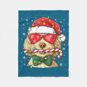 Cute Goldendoodle Santa Hat Xmas Lights Goldendood Fleece Blanket