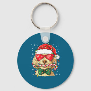 Cute Goldendoodle Santa Hat Xmas Lights Goldendood Key Ring