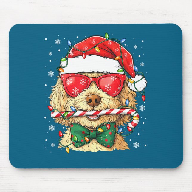 Cute Goldendoodle Santa Hat Xmas Lights Goldendood Mouse Pad (Front)