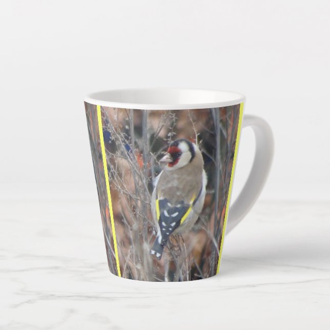Cute Goldfinch Cust. BG Colour Latte Mug (Right Angle)
