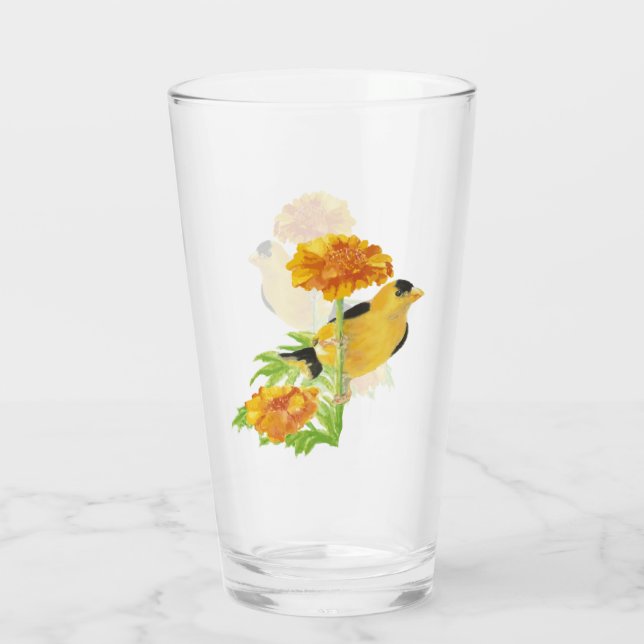 Cute Goldfinch Garden Bird Marigold Yellow Flower  Glass (Back)