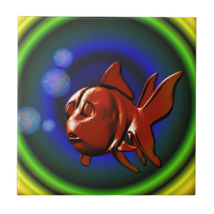 Cute Goldfish Abstract Art Tile
