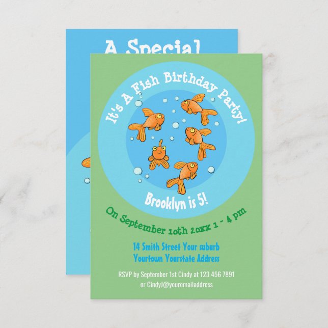 Cute Goldfish cartoon birthday invitation (Front/Back)
