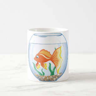 Cute goldfish im glass coffee mug