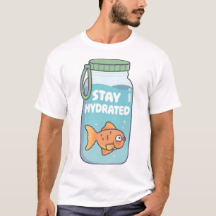 Cute Goldfish In Water Bottle Stay Hydrated Funny T-Shirt
