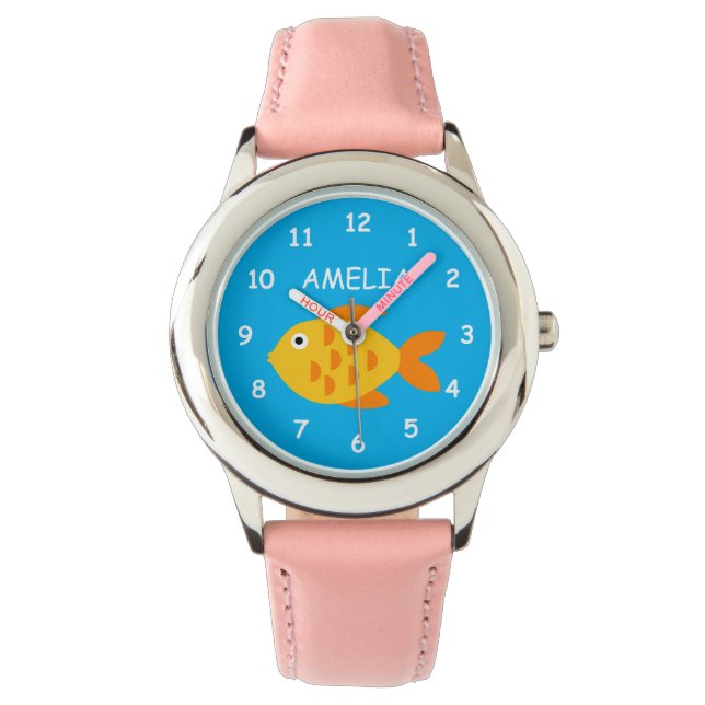 Cute goldfish kid's watch gift with custom name (Front)