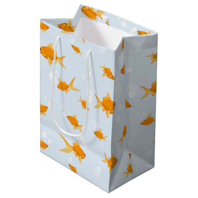 Cute Goldfish Swimming in Water Medium Gift Bag (Front Angled)