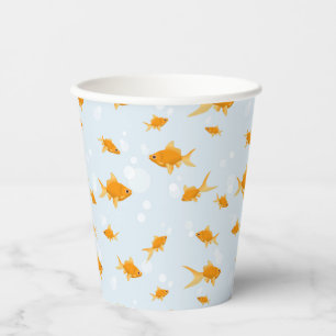 Cute Goldfish Swimming in Water Paper Cups