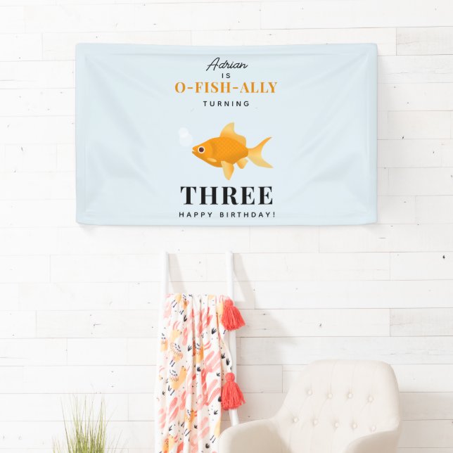 Cute Goldfish Swimming Water Kids Birthday Party Banner (Insitu)