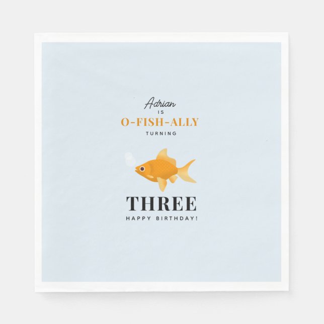 Cute Goldfish Swimming Water Kids Birthday Party Napkin (Front)
