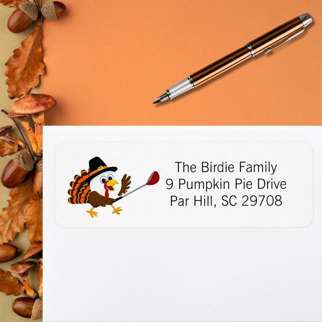 Cute Golf Ball Thanksgiving Turkey Return Address Label (Creator Uploaded)