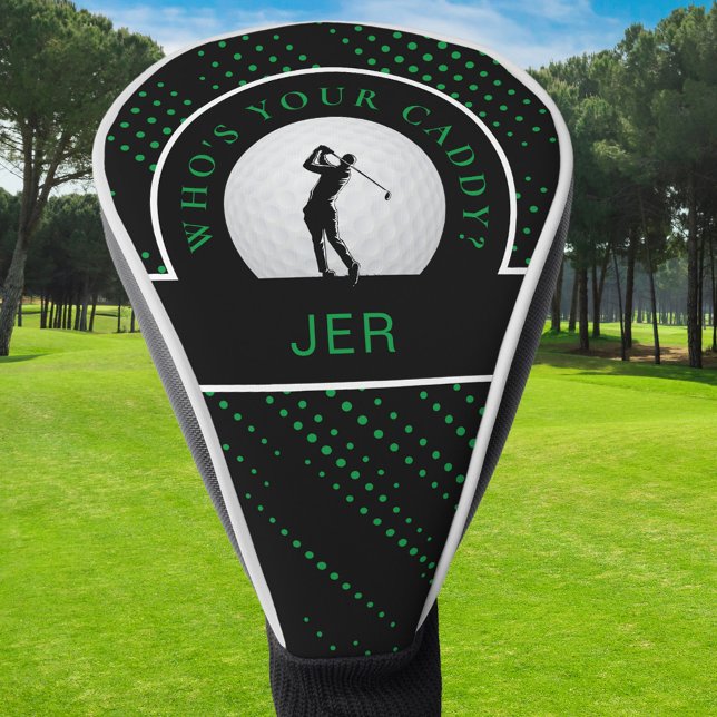 Cute Golf Caddy Quote Custom Monogram Black Green  Head Cover (Cute Golf Caddy Quote Custom Monogram Black Green Golf Head Cover)