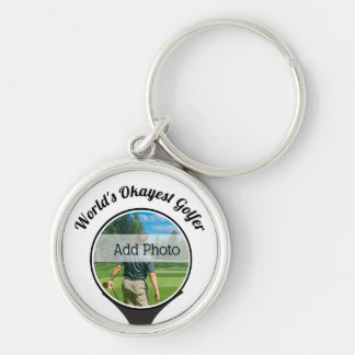Cute Golf players photo World's Okayest Golfer Key Ring