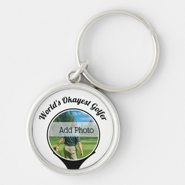 Cute Golf players photo World's Okayest Golfer Key Ring (Front)