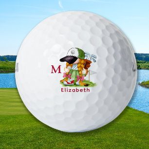 Cute Golfer Gnome Personalised Modern Monogram Golf Balls