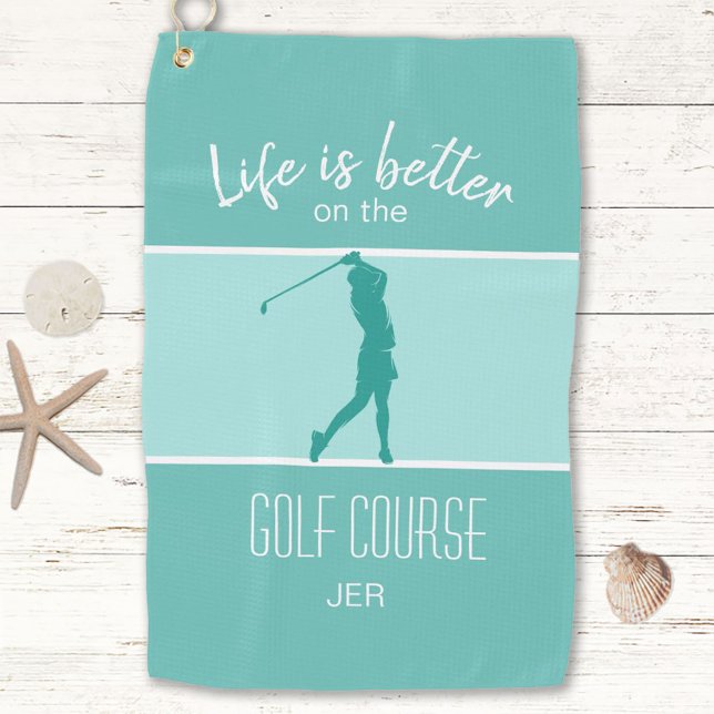 Cute Golfer Golf Course Sports Quote Teal Green Golf Towel (Creator Uploaded)