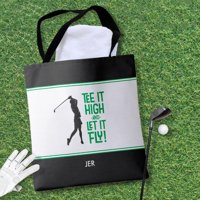 Cute Golfer Golf Humour Funny Modern Black White  Tote Bag (Cute Golfer Golf Humor Funny Modern Black, Green & White Tote Bag For Her)