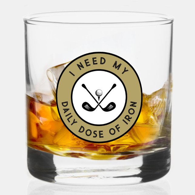 Cute Golfer Humour Golf Iron Sports Pro Black Gold Whiskey Glass (Cute Golfer Humor Golf Iron Sports Pro Black Gold Whiskey Glass)