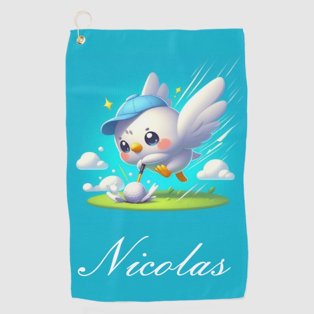 Cute Golfing Birdie Golf Towel (Front)