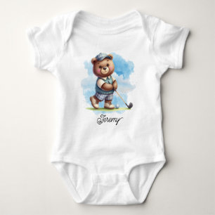 Cute Golfing Teddy Bear Baby Bodysuit