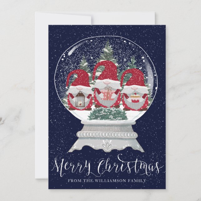 Cute Gomes in a Snow Globe Christmas Card (Front)