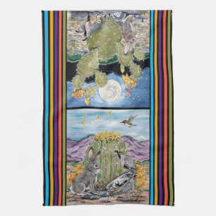 Cute Good Day Night Southwest Animal Desert Cactus Tea Towel