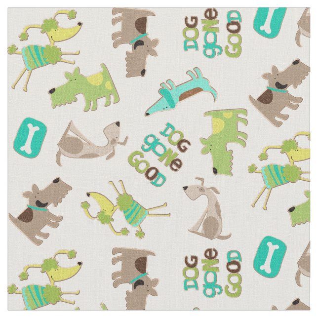 Cute Good Dog Pattern Fabric (Close Up)