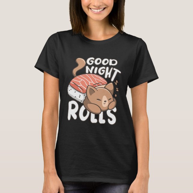 Cute Good Night Cat Sushi Pyjamas T-Shirt (Front)