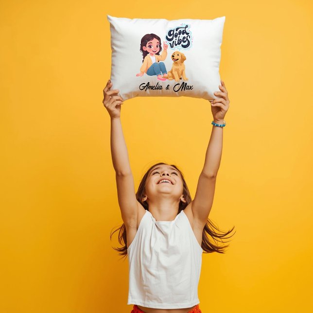 Cute “Good Vibes” Team Personalised Throw Pillow (Creator Uploaded)