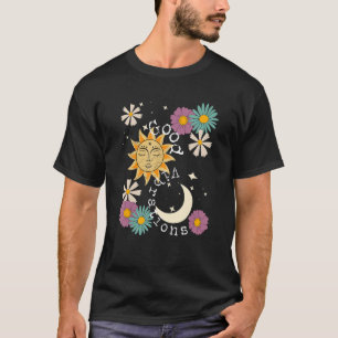 Cute Good Vibration Boho Sun Moon Flowers Energy P T-Shirt