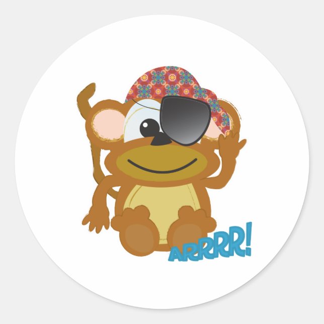 Cute Goofkins monkey pirate Classic Round Sticker (Front)