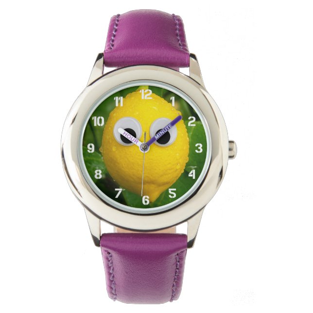Cute Googly Eye Lemon Kids Clock Watch (Front)