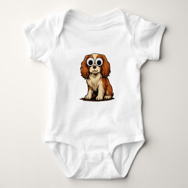 Cute Googly-Eye Puppy Illustration Baby Bodysuit (Front)