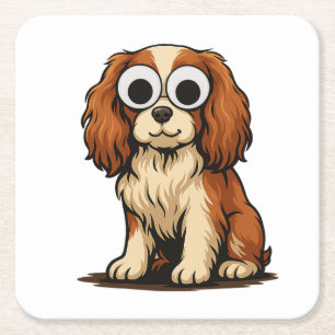 Cute Googly-Eye Puppy Illustration Square Paper Coaster