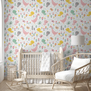Cute goose and goslings in pastel colours wallpaper
