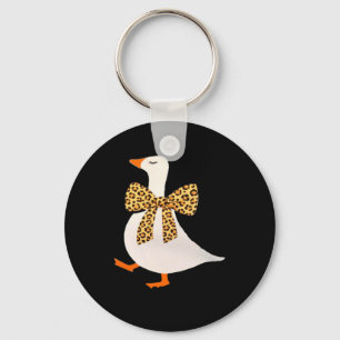 Cute Goose Auntie Leopard Bow Funny Animal Lover Key Ring