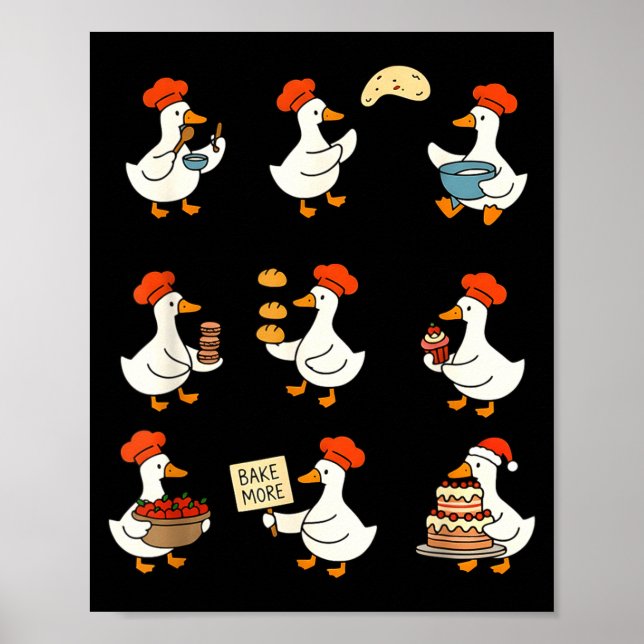 Cute Goose Baking Funny Baker Goose Chef Pastry Ba Poster (Front)