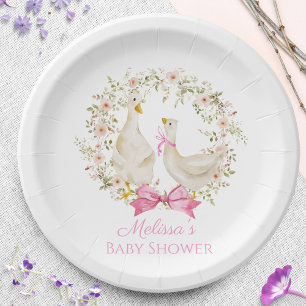 Cute Goose Duck Flowers Baby Shower Girl  Paper Plate