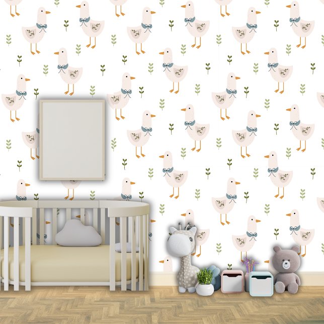 Cute Goose Duck Greenery Nursey Kids Baby Room Wallpaper (Creator Uploaded)