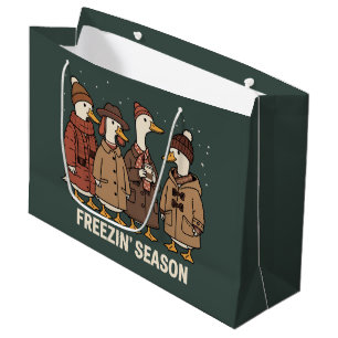Cute Goose Freezin' Season Winter Cosy Fall Duck  Large Gift Bag