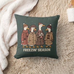 Cute Goose Freezin' Season Winter Cozy Fall Duck  Cushion