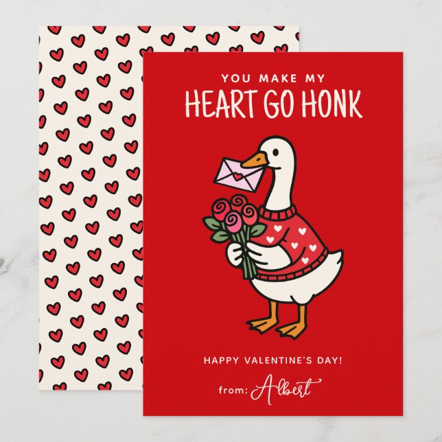Cute Goose Kids Classroom Valentines Day Card (Front/Back)