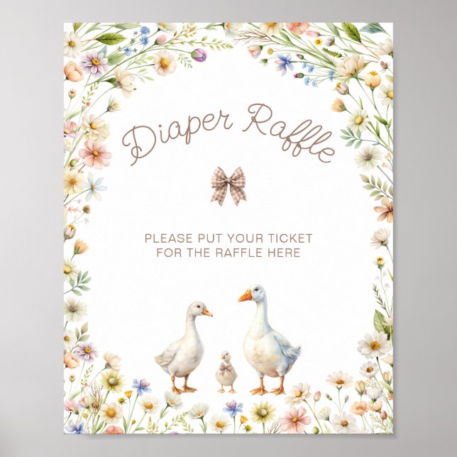 Cute Goose Wildflower Baby Shower Diaper Raffle Poster (Front)
