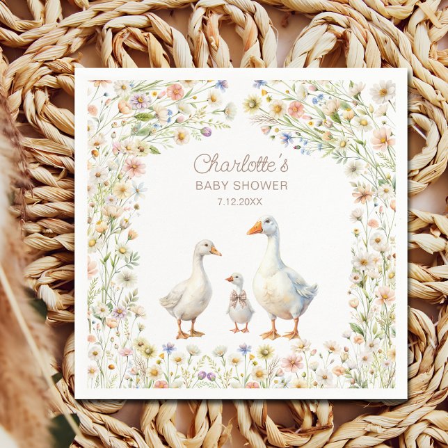  Cute Goose Wildflower Baby Shower Napkin (Creator Uploaded)