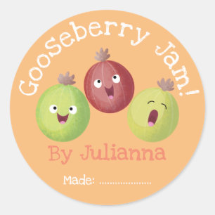 Cute gooseberry jam label cartoon