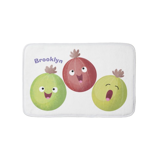 Cute gooseberry trio singing cartoon  bath mat (Front)