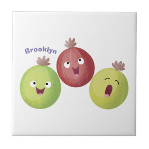 Cute gooseberry trio singing cartoon ceramic tile